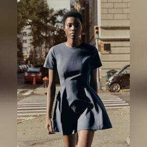 NWT Zara Godet dress zw collection Navy Blue Dress GODET